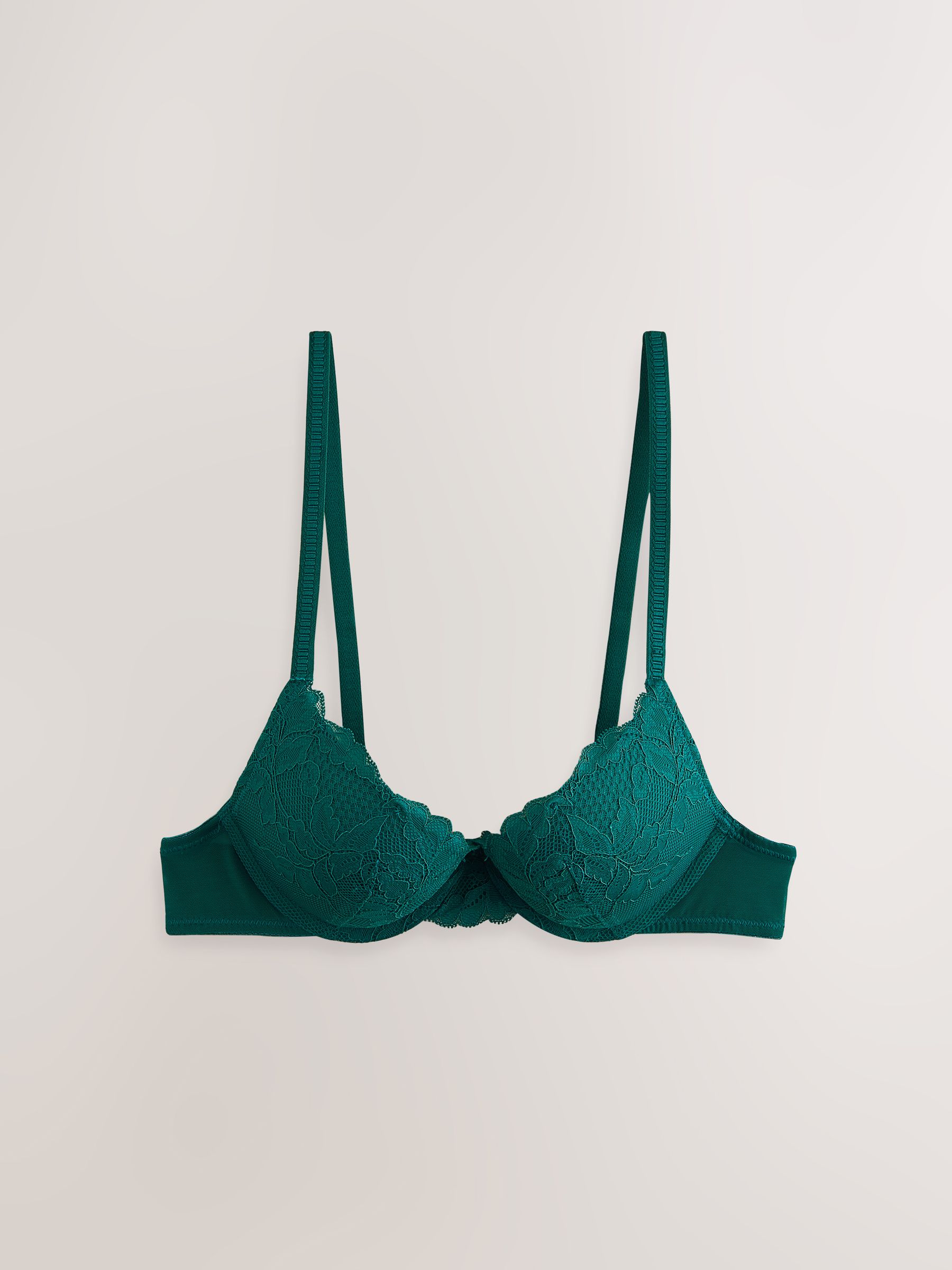 Groen/neutraal - Set van 2 push-up beha's met lage decolleté en kant