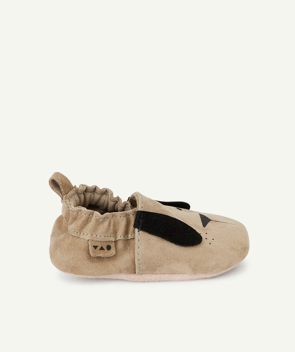 CHAUSSONS EN CUIR BÉBÉ GARÇON KAKI AVEC MOTIF CHIEN