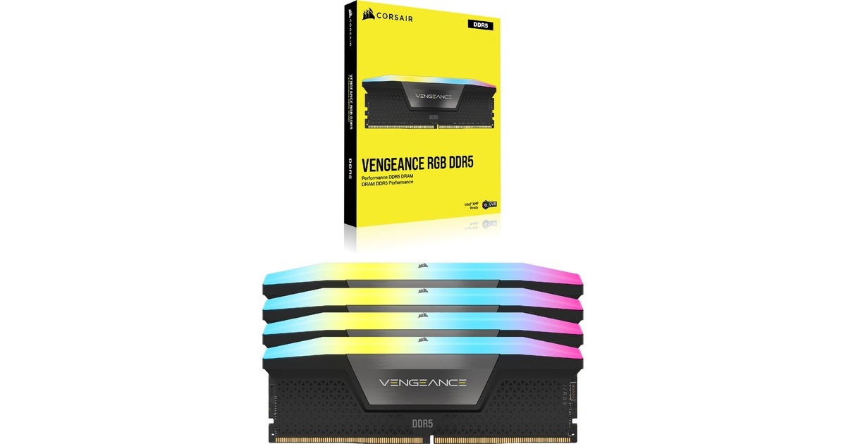 Corsair96 GB DDR5-6000 Quad-Kit werkgeheugen  (Zwart, CMH96GX5M4B6000C30, Vengeance RGB, XMP)