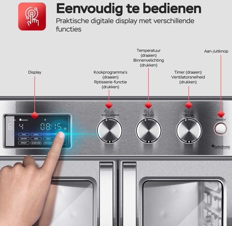 TurboTronic - Airfryer XXL en Oven - Dubbele Deur - 32 Liter - AFD32 - Zilver
