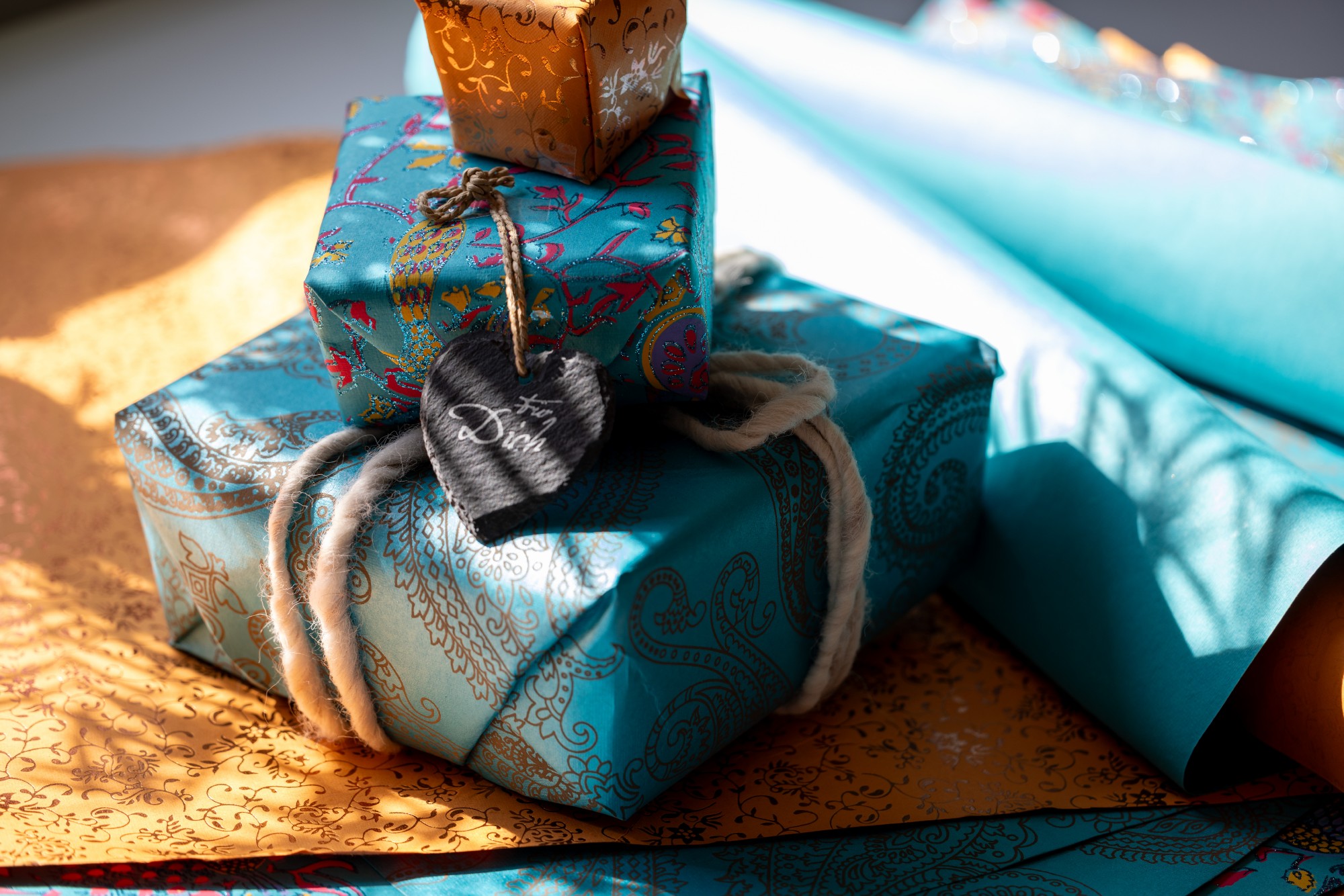 Geschenkpapier 'Paisley', blau, braun, B 70 cm, L 50 cm günstig bestellen