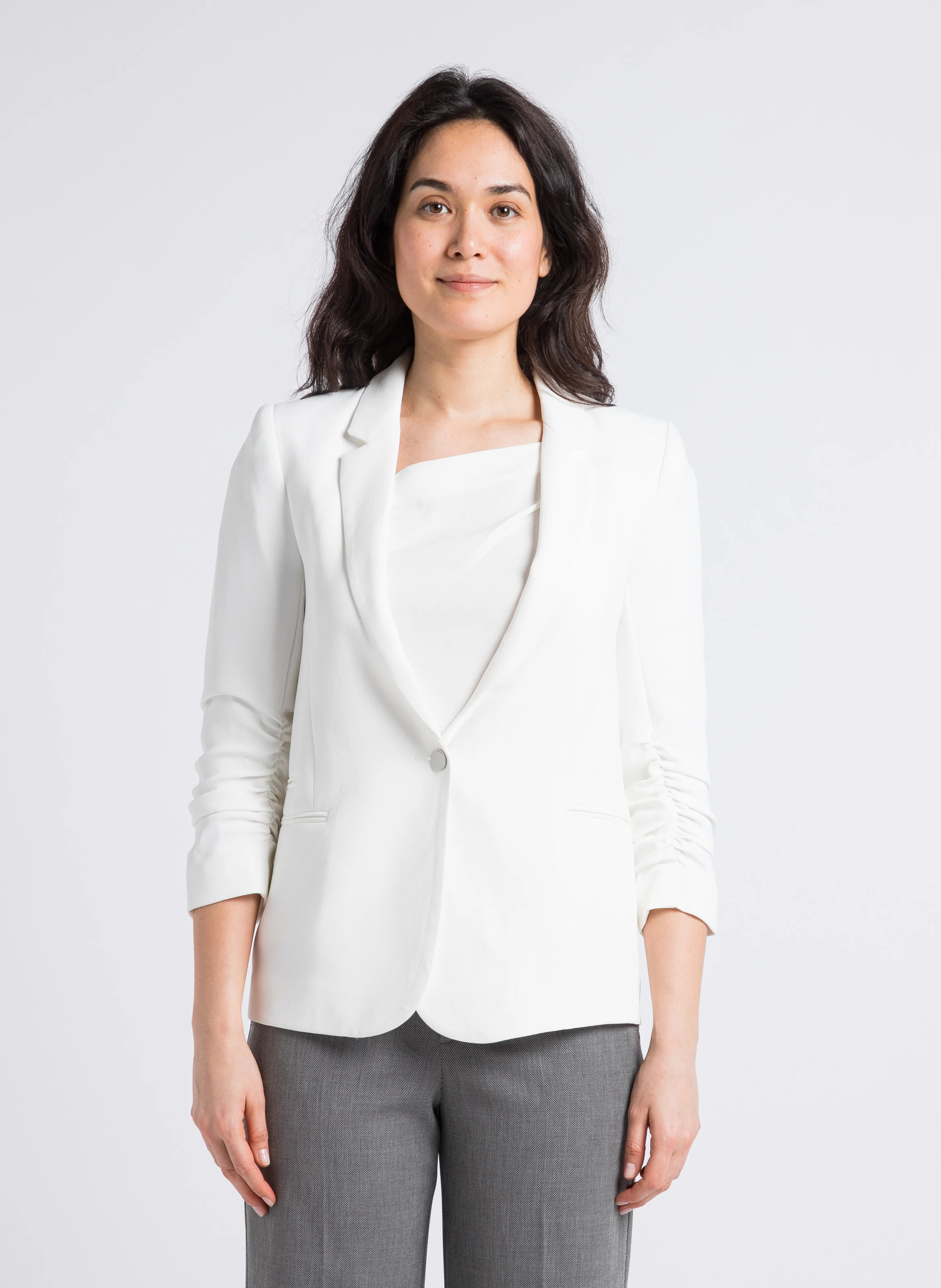 Veste droite col tailleur en crêpe | Blanc