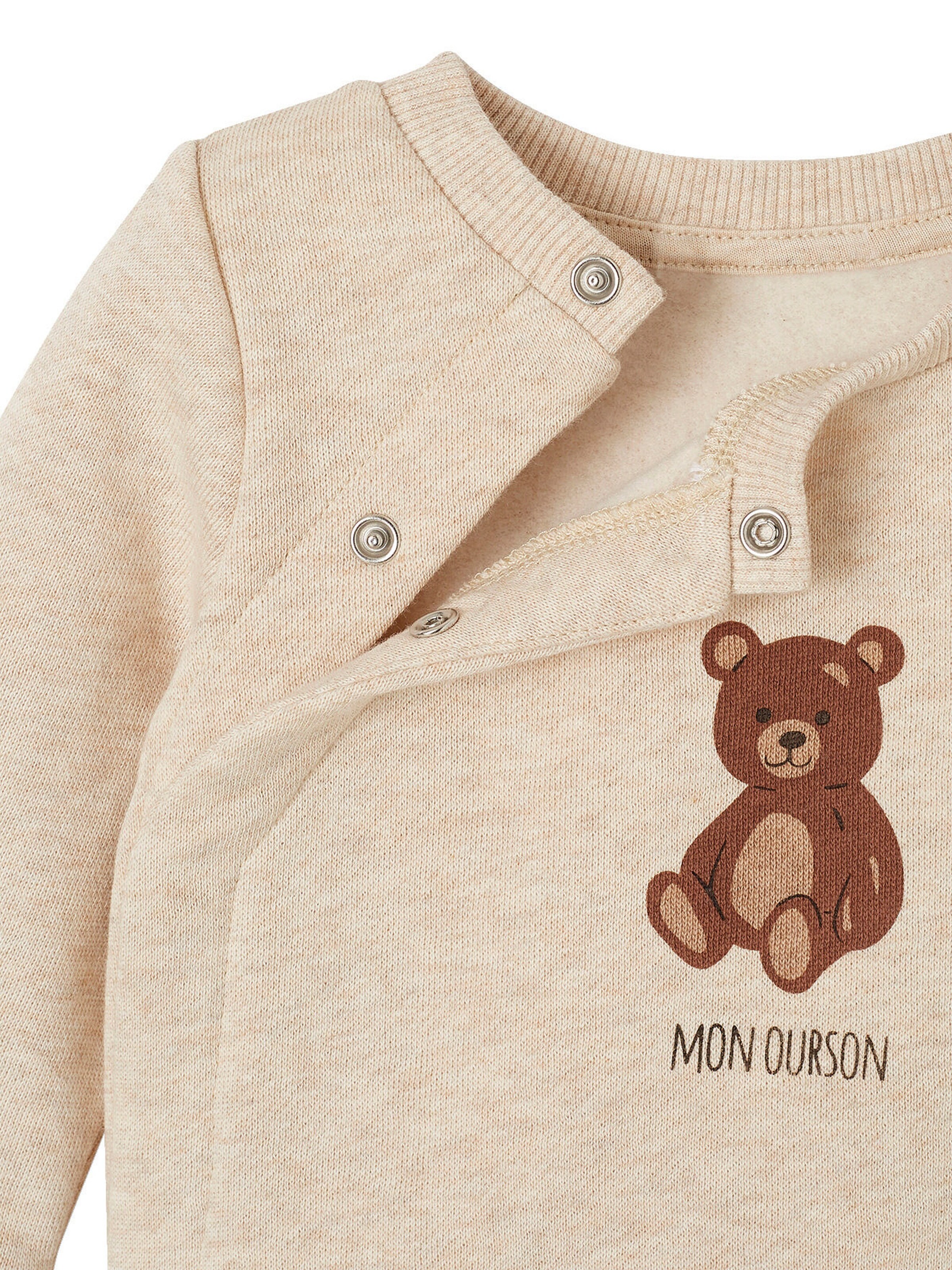 Vertbaudet Baby-Set mit Teddyprint: Wickeljacke & Hose beige meliert