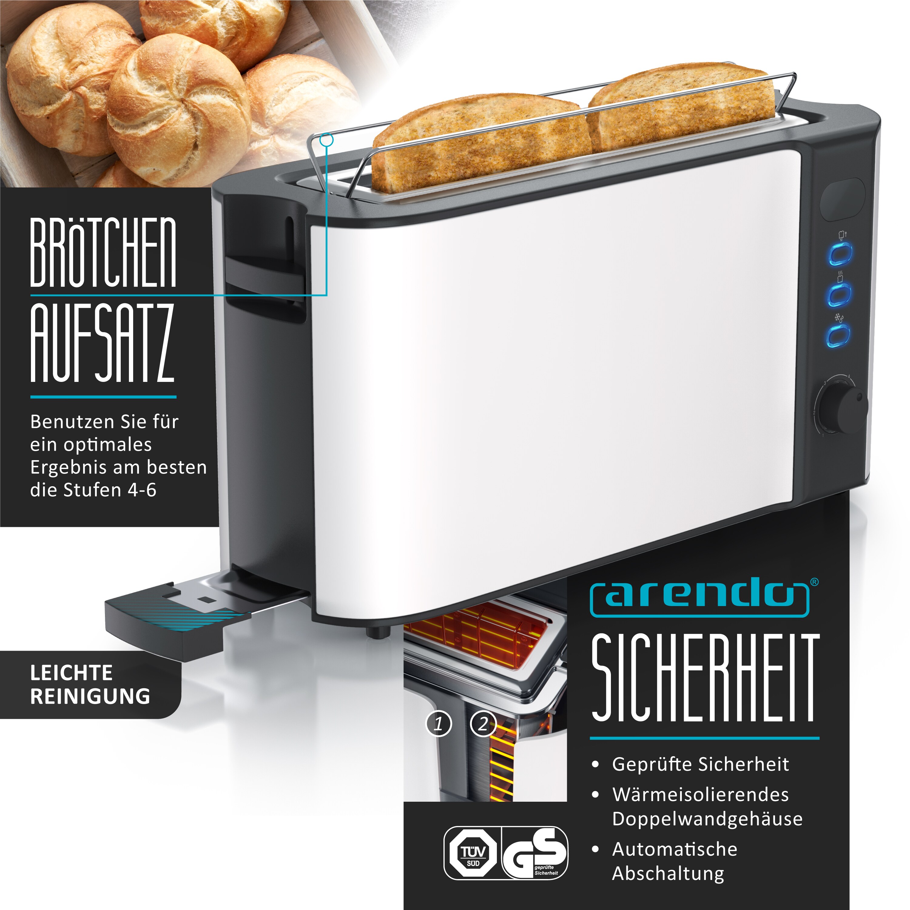Arendo Frühstücks-Set in weiß - Wasserkocher / Toaster / Eierkocher