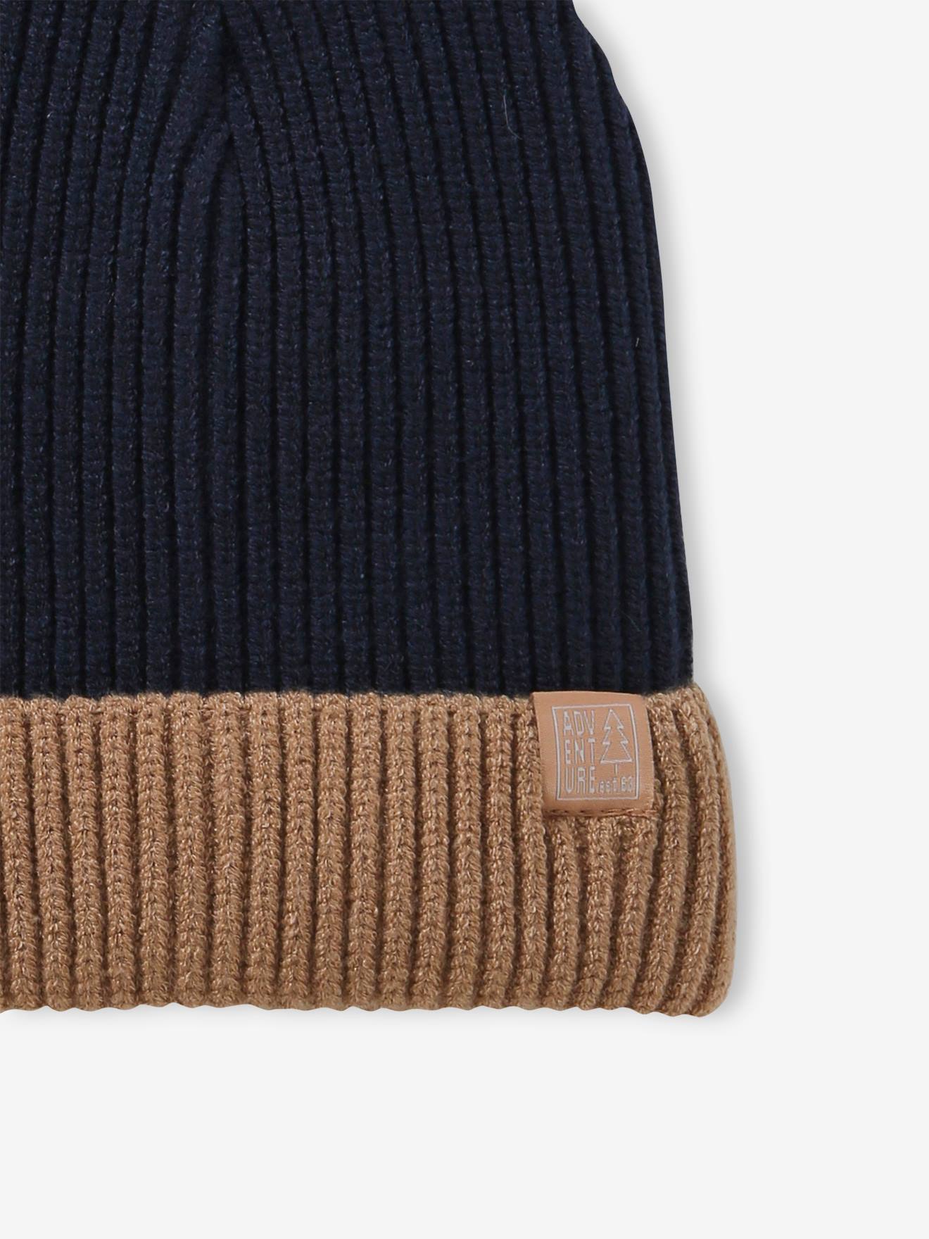 Gorro de malha canelada bicolor para meninos