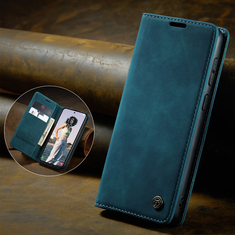 Samsung Galaxy A55 Leder Tasche Flip Wallet Etui mit Kartenfächern - Blaugrün