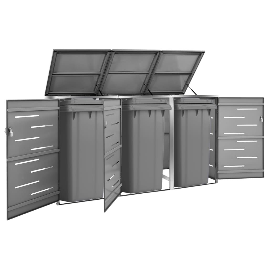 vidaXL Afvalcontainer voor 3 Afvalbakken 207x77,5x112,5 cm Roestvrij Staal