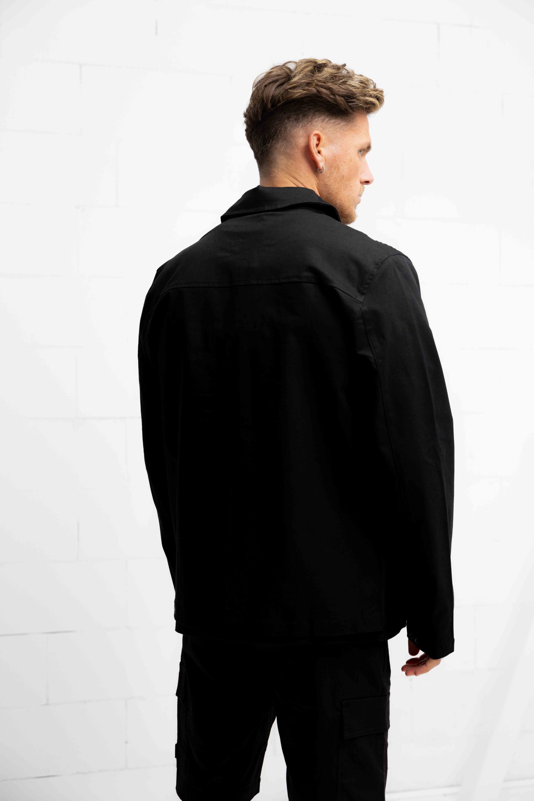 Malelions Cotton Zip Overshirt Heren Zwart