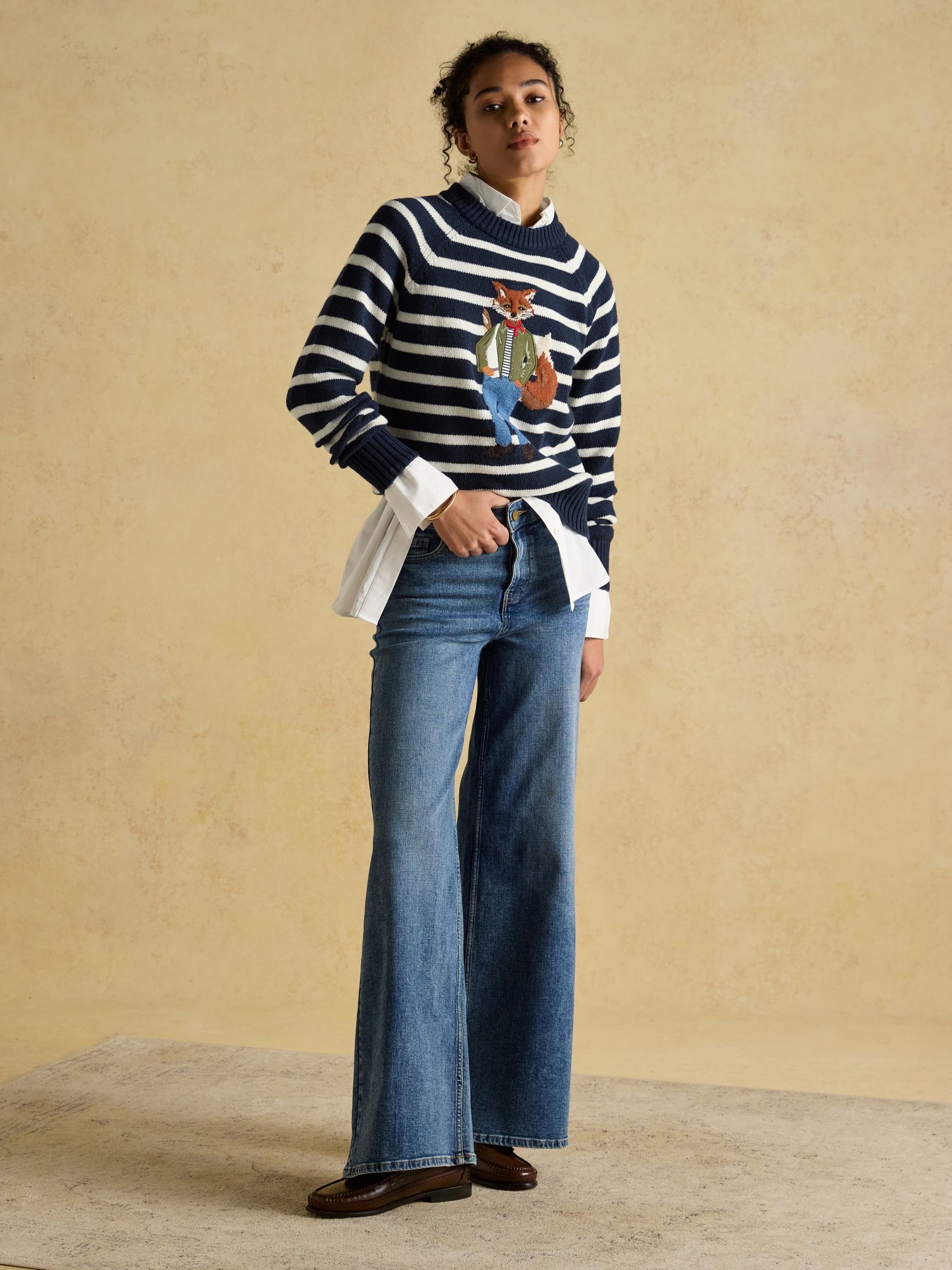 Navy Jonty Fox - Joules Intarsia Cotton-Rich Crew Neck Jumper
