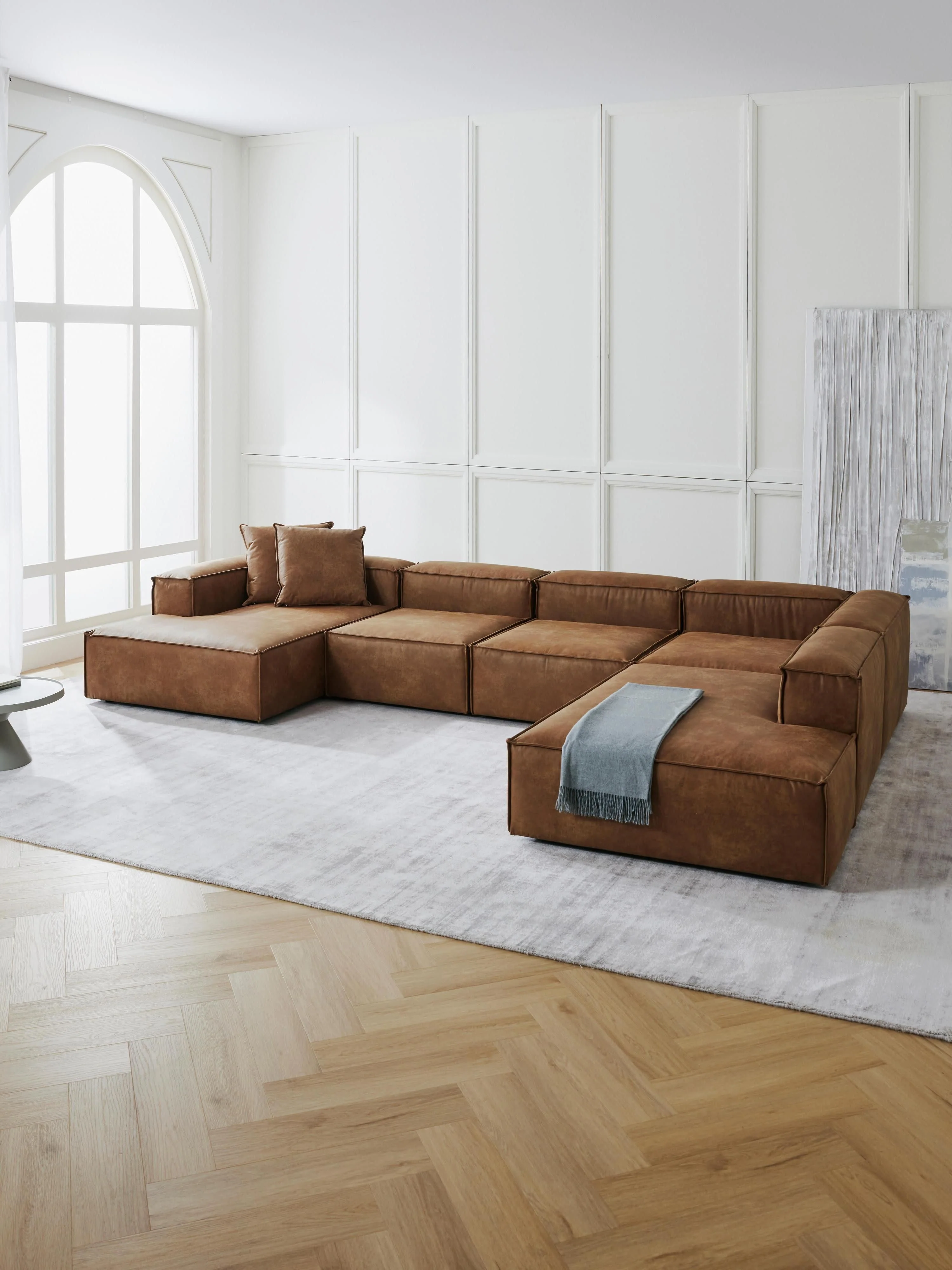 Modulaire U-bank Lennon van gerecycled leer