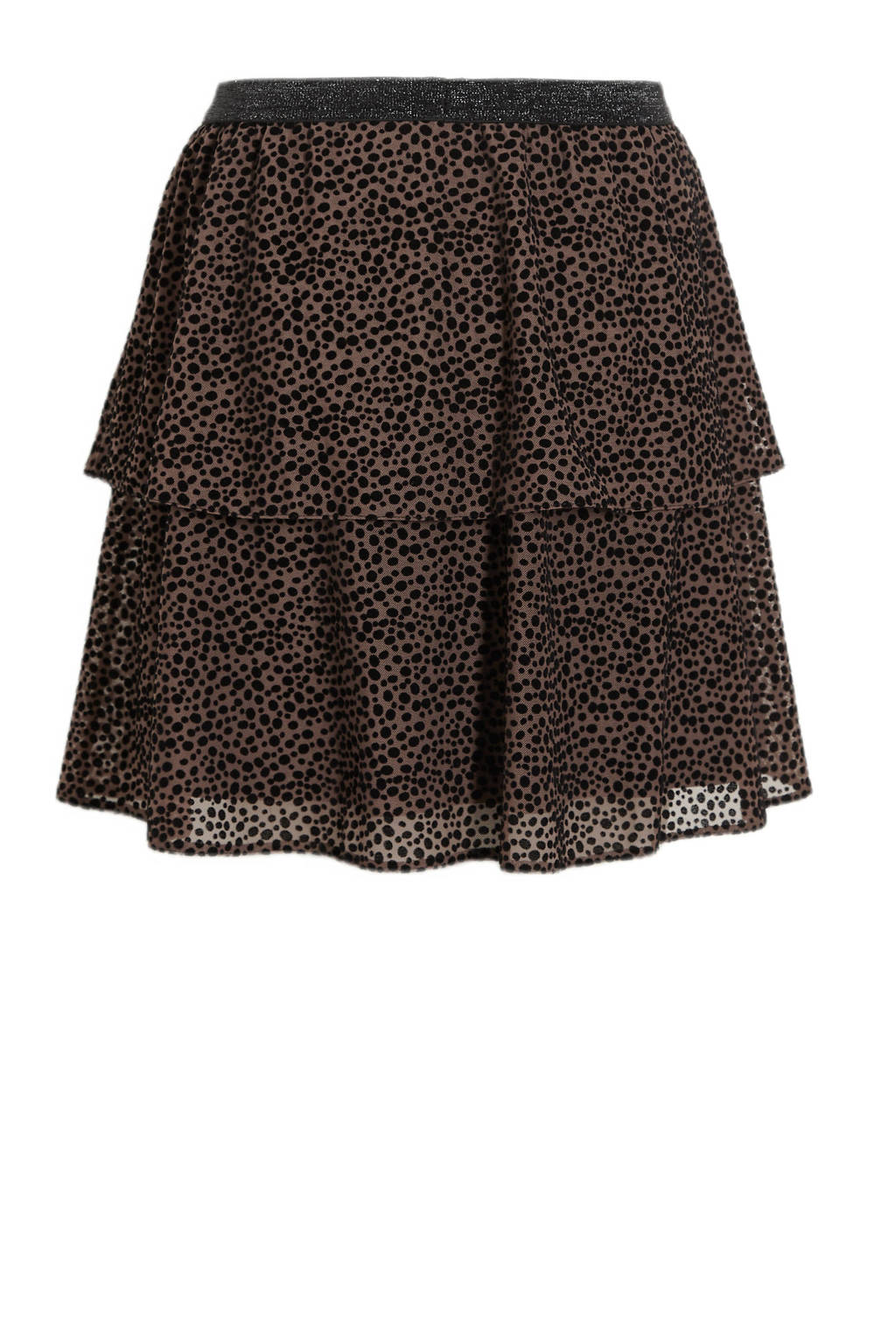 anytime mesh rok met stippenprint bruin/zwart