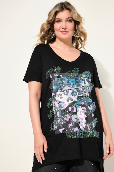 T-Shirt, A-Linie, Leo-Motiv, Halbarm