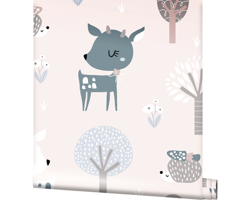 Vliesbehang 45836 Kids Walls hert egel roze blauw