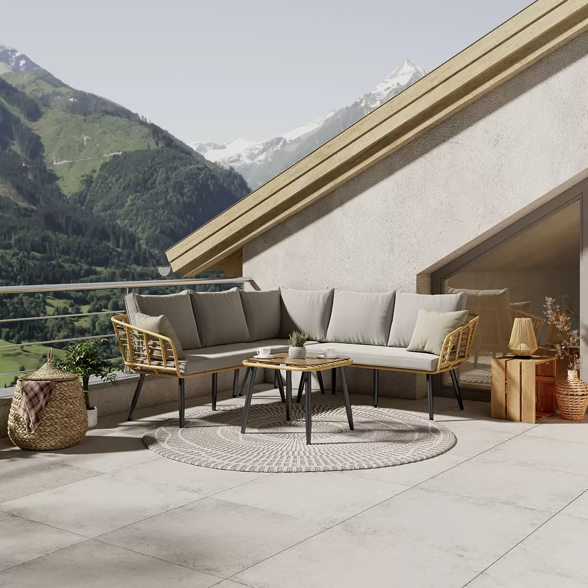 Beldano Loungegarnitur Poros 2-teilig grau,natur,schwarz
