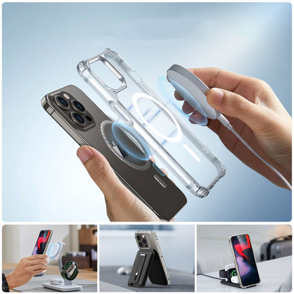 iPhone 15 Pro Max Air Armor Series MagSafe Hybrid Hülle TPU Bumper Acryl Rückseite   Air Cushion Fallschutz - Dunkelblau / Transparent