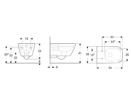 GEBERIT Renova Plan wandclosetset, randloos, glanzend wit met toiletzitting CG04005000