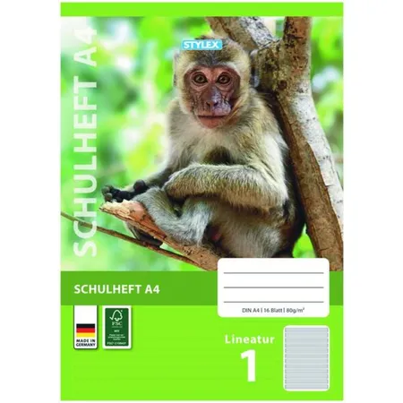 Stylex Hefte, Schulheft, Lineatur 1, A4, 16 Blatt