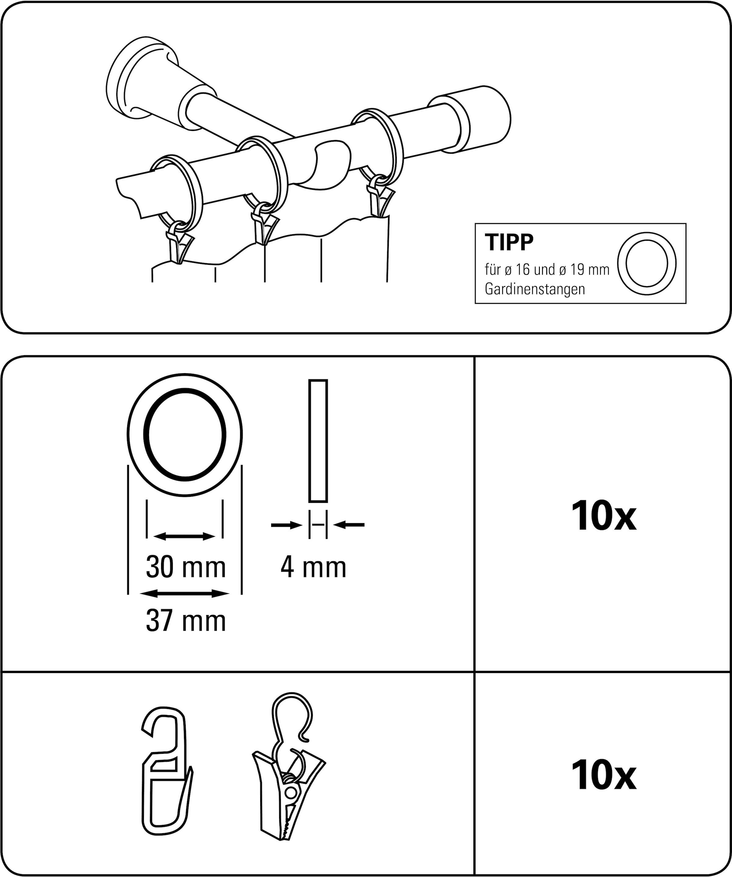 GARDINIA Gardinenring »Ally« Serie Gardinenstangen-Set Ally Ø 19 mm