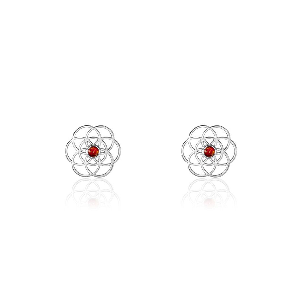 Boucles D'oreilles Puces Argent Blanc Aeson Ambre