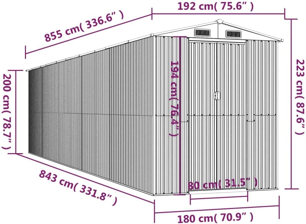 vidaXL Geräteschuppen Gerätehaus Garten Schuppen Gartenhaus Hütte Haus Laube Gartenschuppen Lagerschuppen Hellbraun 192x855x223cm Verzinkter Stahl