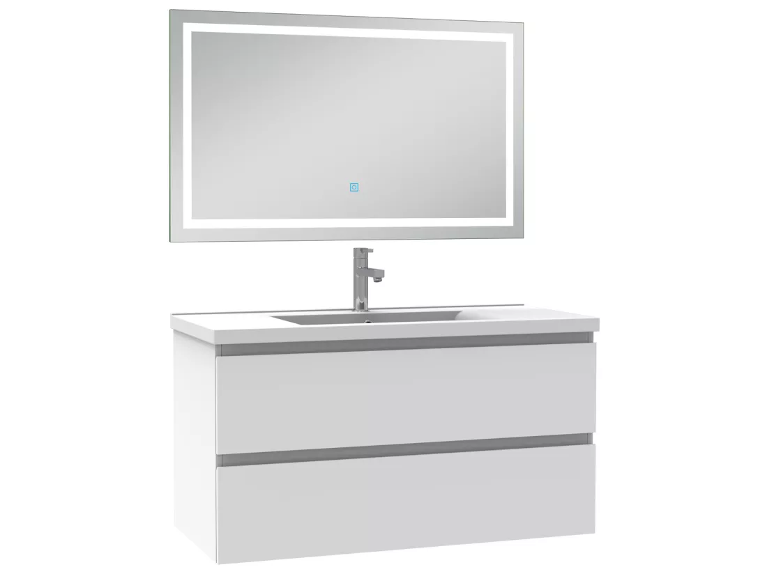 Ensemble meubles salle de bain 100cm simple vasque + miroir Blanc, Aica