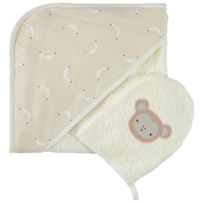 Set de bain cape + gant de toilette patch brodé singe pour bébé