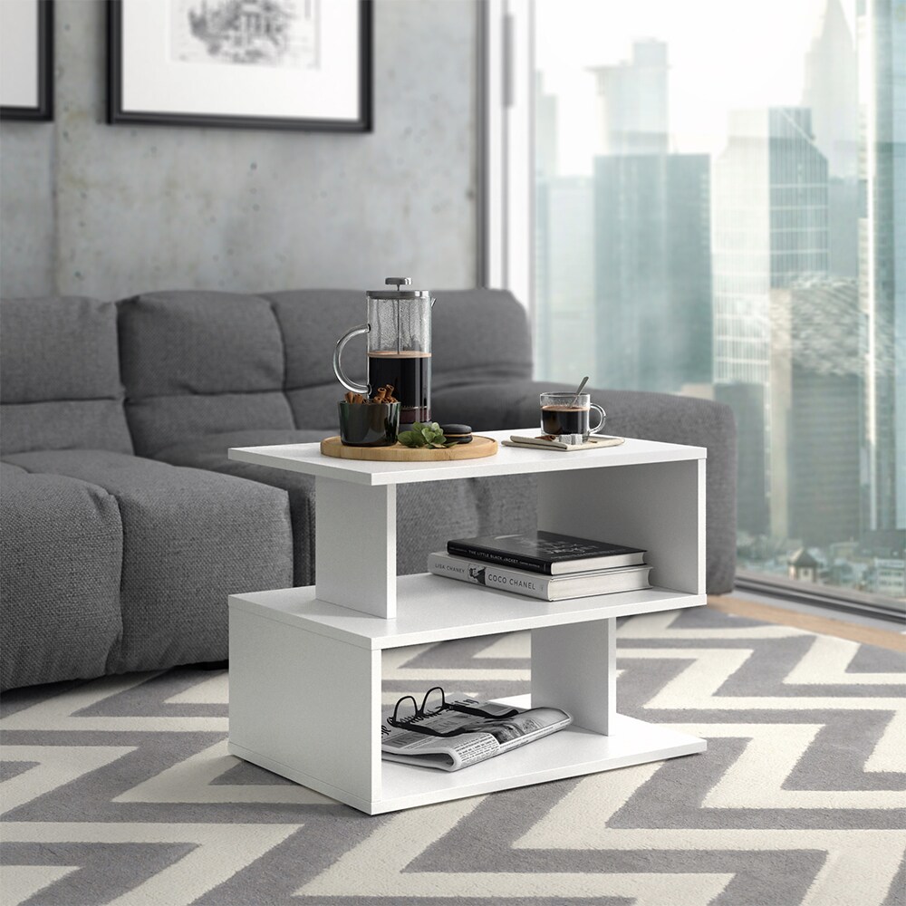Vicco Couchtisch Sofatisch Beistelltisch Shelby Weiß Wohnzimmertisch Ablage Fach