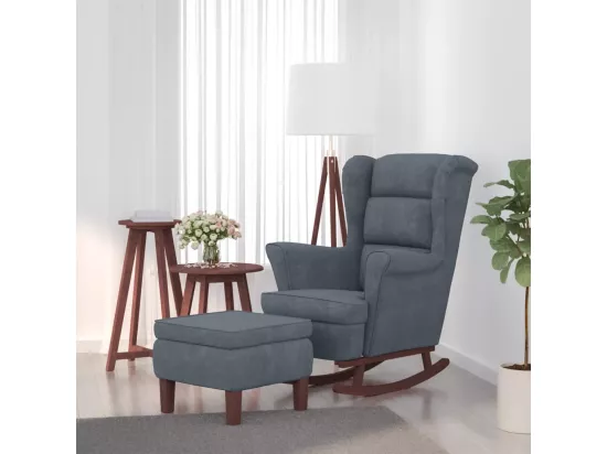Chaise à bascule avec pieds en bois et tabouret Gris foncé