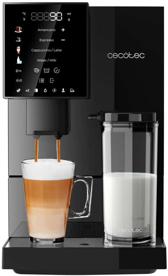 Cecotec Machine à Café Superautomatique Cremmaet Compactccino Black Silver, 19 bars, Réservoir à lait, Système Thermoblock, 5 niveaux de mouture, Réservoir à café 150g