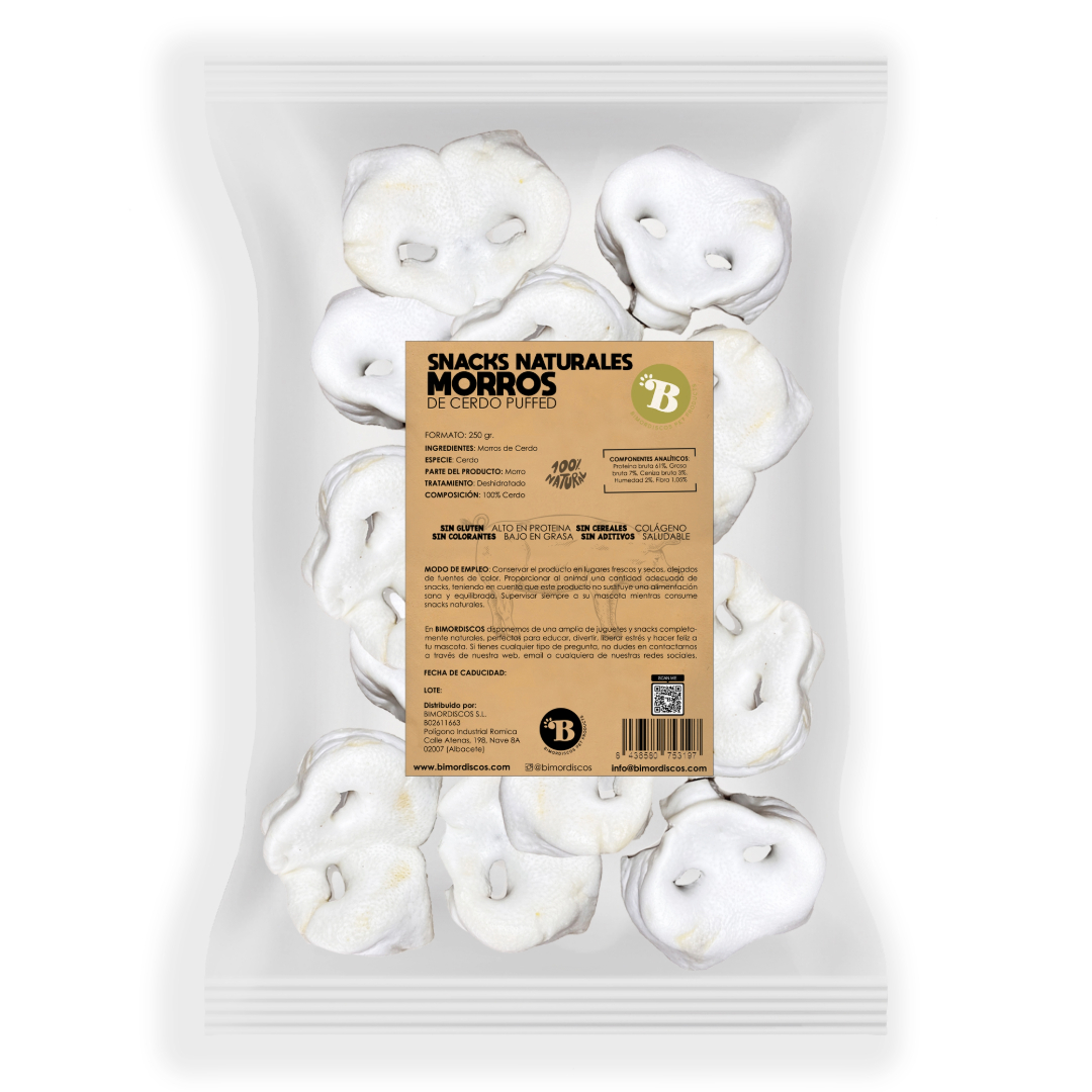 BIMORDISCOS Focinhos de Porco Inflados Naturais para Cães