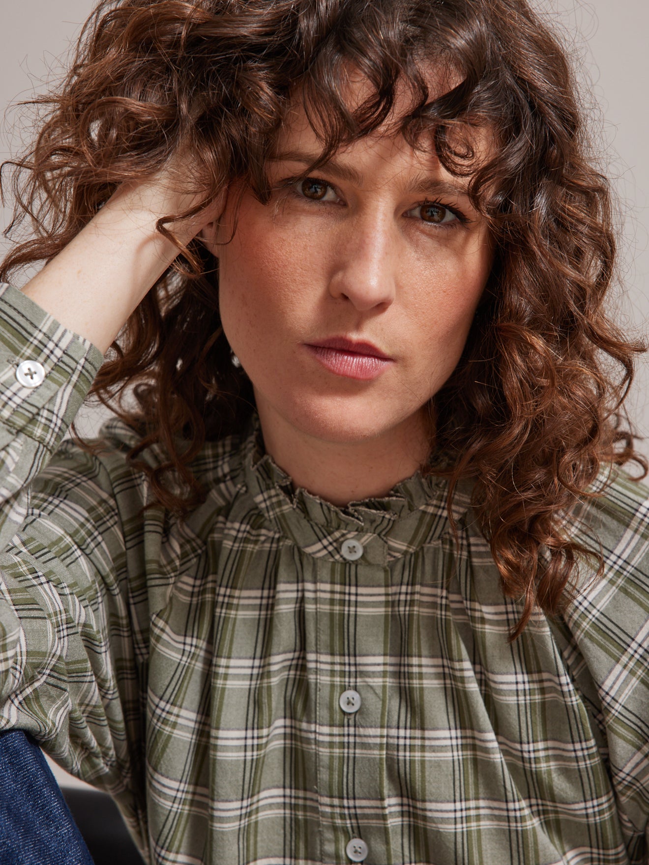 Blouse col froufrou femme carreaux pistache