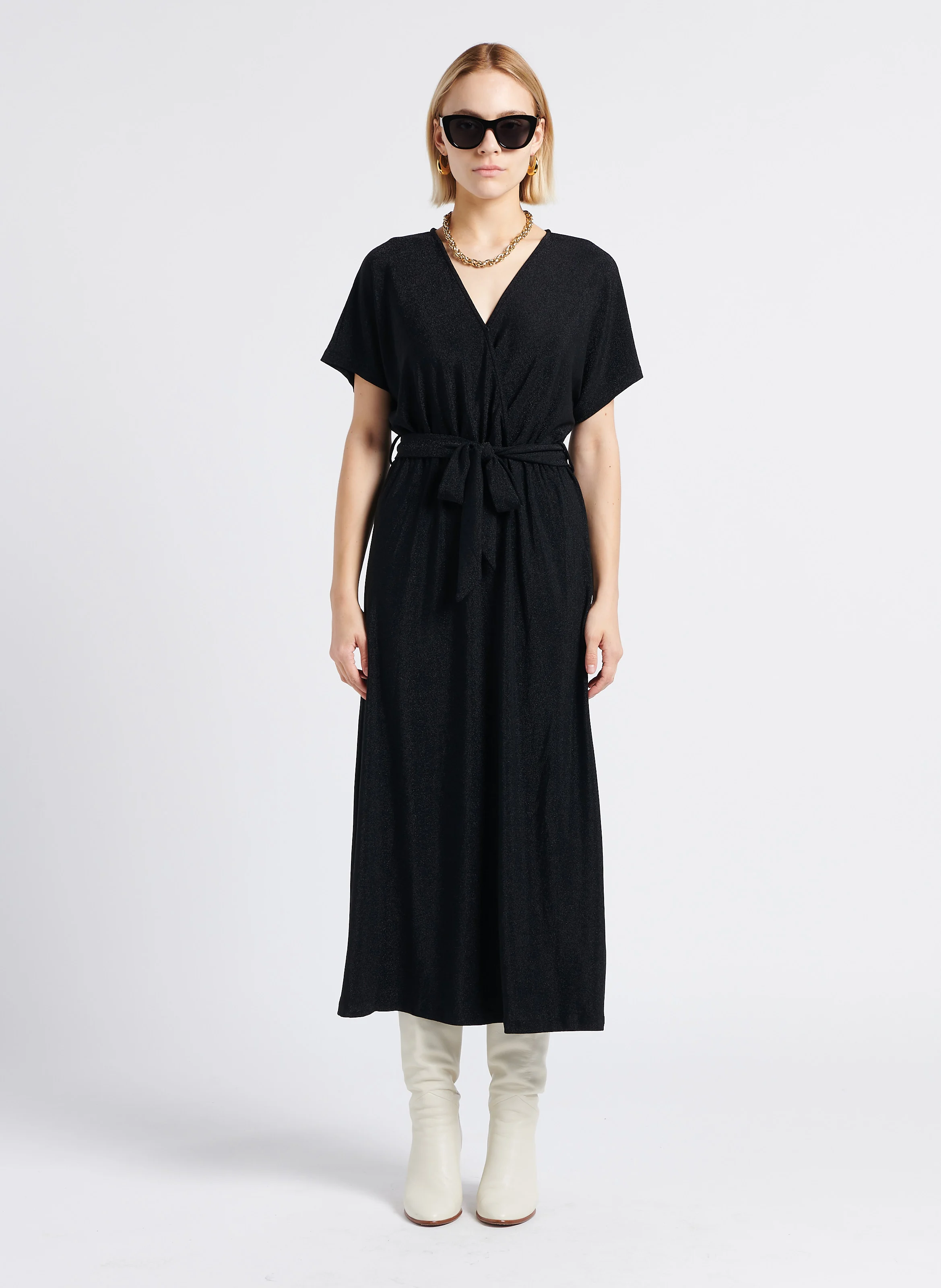 LIV - Robe longue col V| Noir