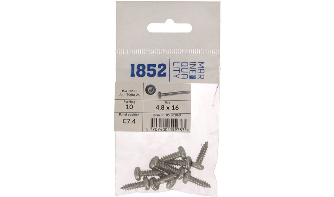 Skrue Panhoved 4,8x16 a4 torx iso 9477/4 10 stk