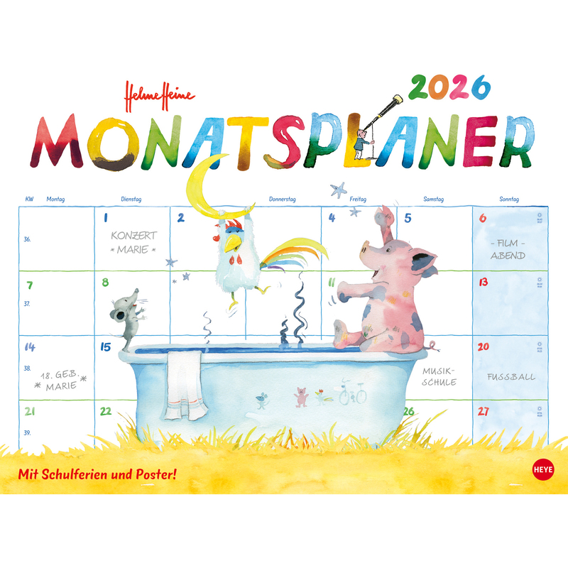 Heye Wandkalender 2026 Helme Heine, 1 Monat / Seite