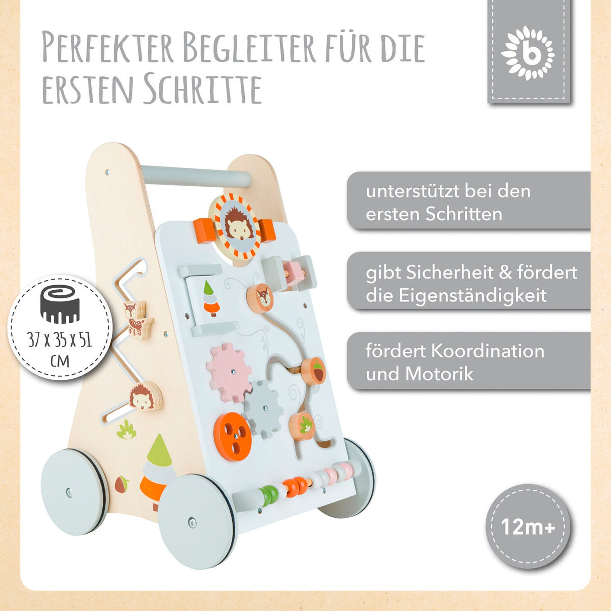 Bieco Lauflernwagen Holz mit Aktivitäten Weiß