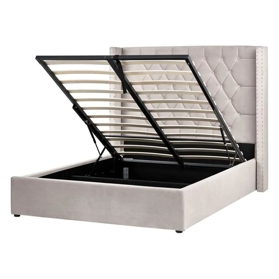 LUBBON - Bed met opbergruimte - Taupe - 140 x 200 cm - Fluweel