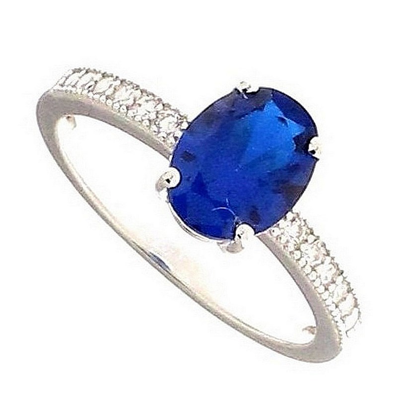 Bague femme enfant taille 58 cz ovale bleu en argent EN9