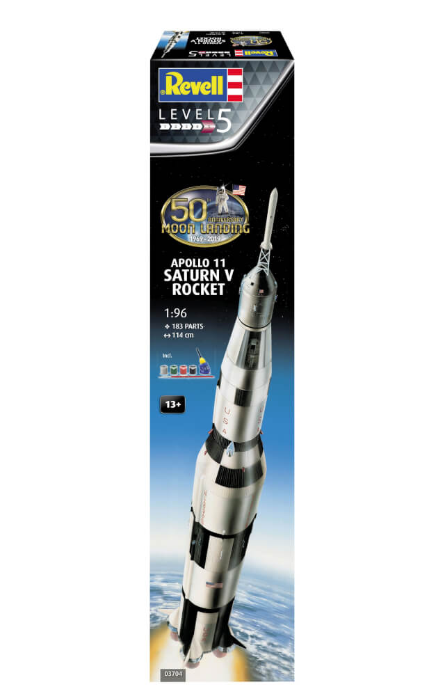 Geschenkset Apollo 11 Saturn V Rocket, Revell Modellbausatz mit Basiszubehör