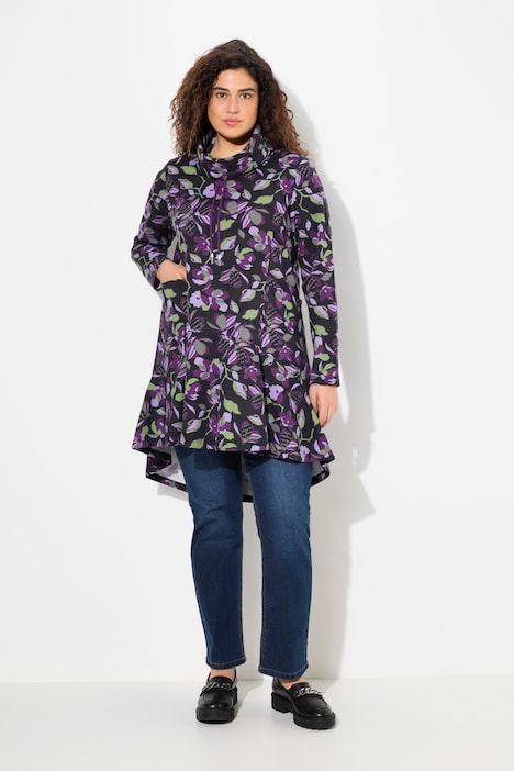 Long-Sweater, Stehkragen, Taschen, Langarm, Volantsaum
