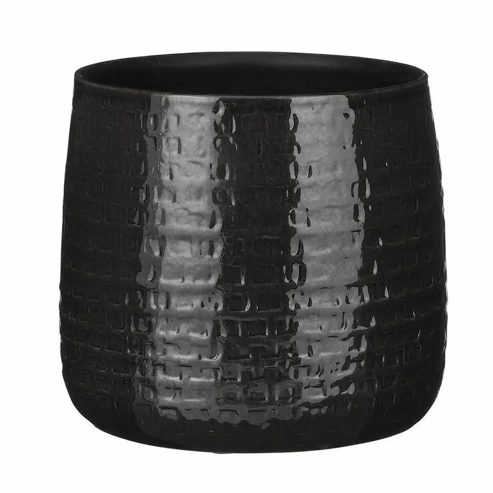 Mica Decorations Plantenpot/bloempot - Keramiek zwart - D24/H21 cm
