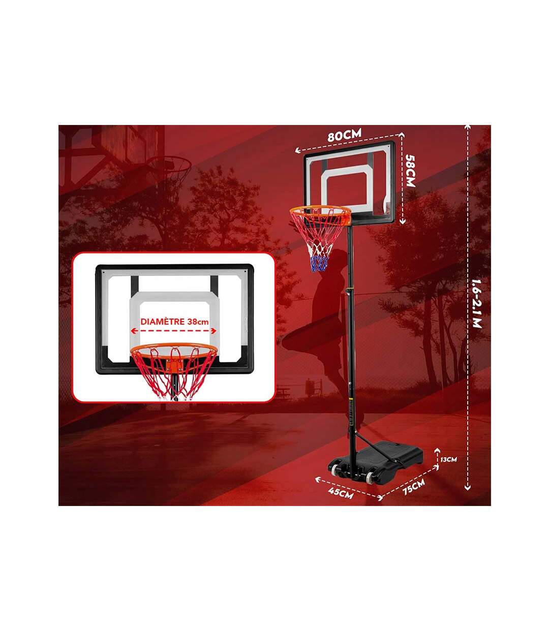 Panier de basket 1.60 m à 2.10 mTraining