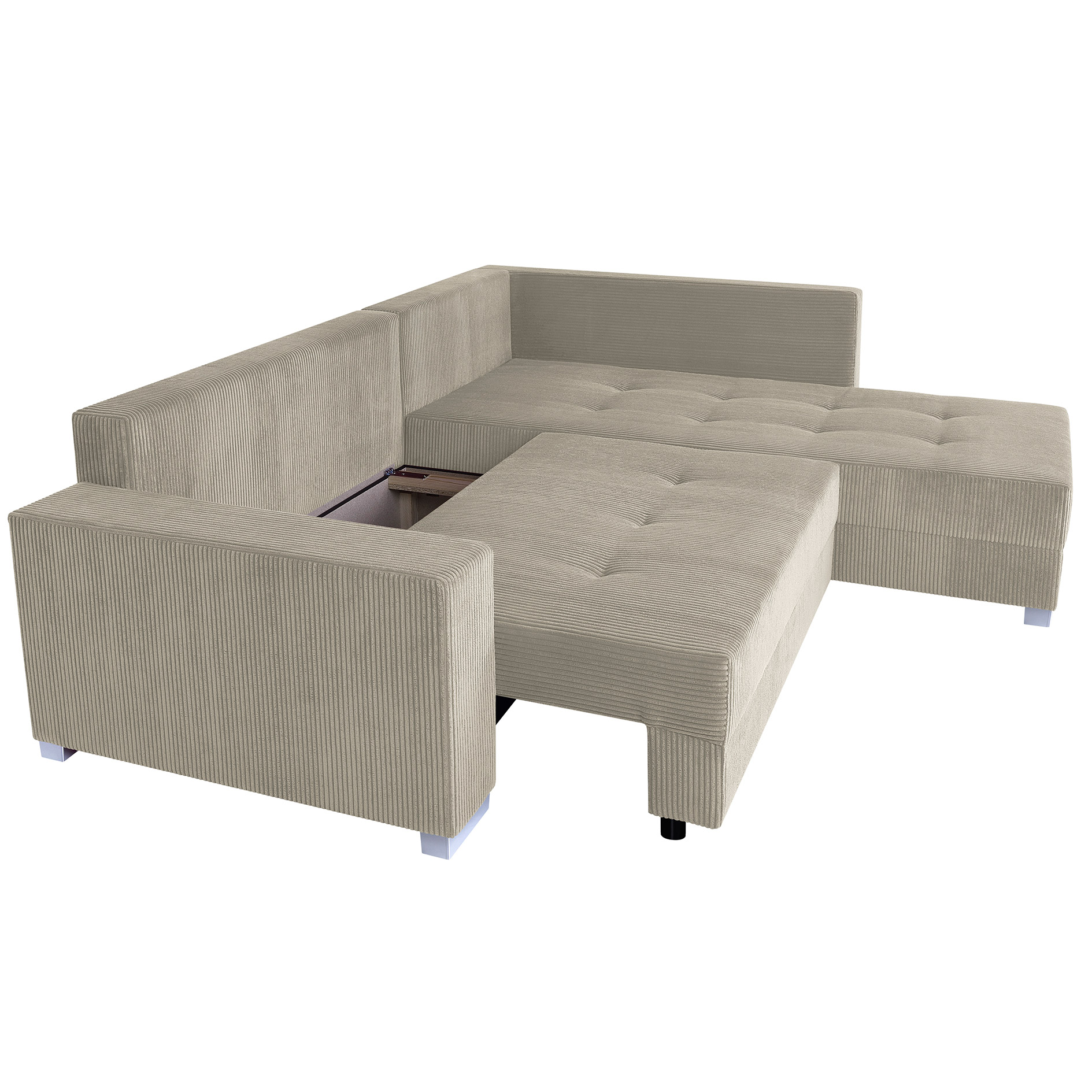Ecksofa - cream - Cord - Liegefunktion - beidseitig montierbar