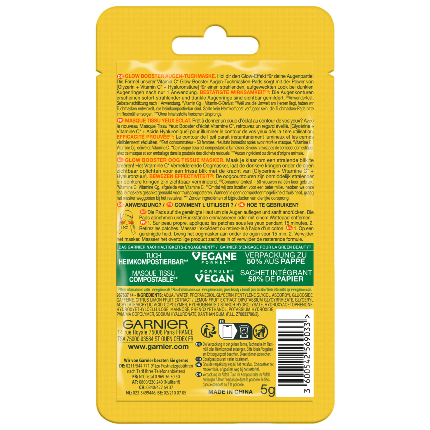 Garnier SkinActive Vitamin C Glow Booster Augen Tuchmaske
