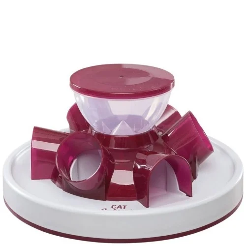Alimentador interativo Trixie Cat Activity, vermelho e branco, para gatos.