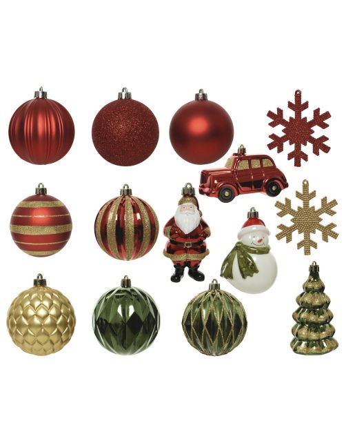 Decoris Kerstbal Mix Box - Kerstboomversiering - 40x33x8.5 cm Assorti Groen Goud 25 stuks 5 Assortiment