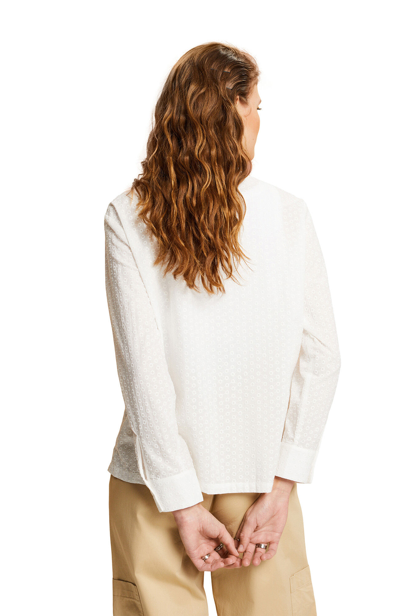 Camisa de algodão bordada com modelagem solta - Branca