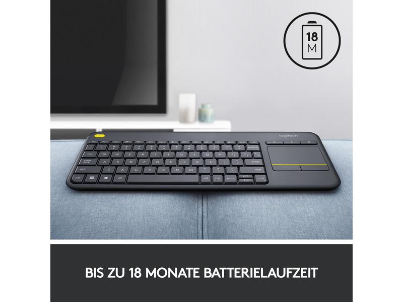 Logitech Tastatur K400 Plus CH-Layout Kabellose Tastatur mit Touchpad, CH-Layout, dunkelgrau