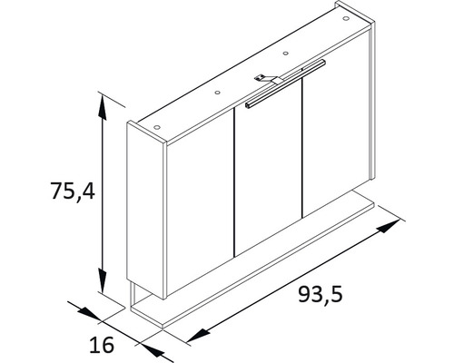 Spiegelkast Möbelpartner Flag 93,5 x 16 x 71,4 cm wit 3-deurs LED