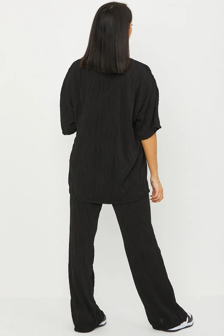 Ensemble 2 pièces t-shirt + pantalon à motif vague noir