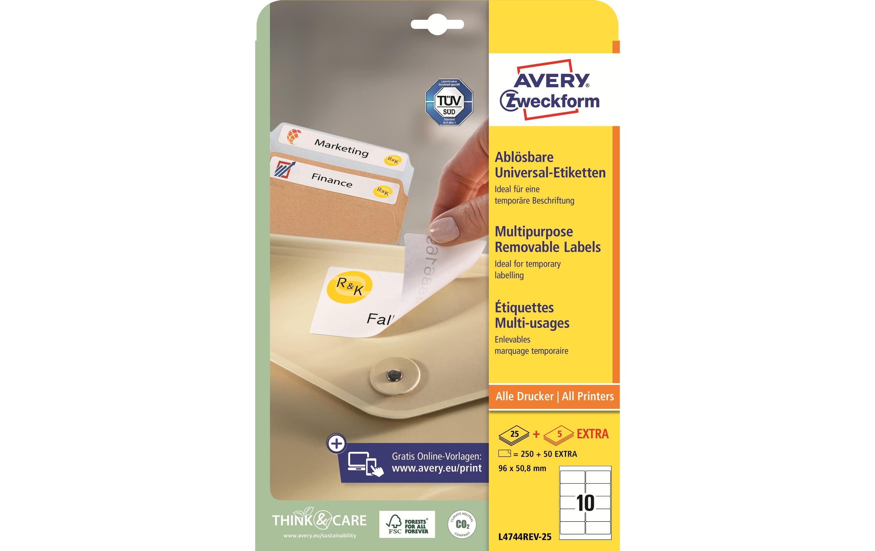 Universal-Etiketten Stick + Lift 96 x 50.8 mm, 30 BlattAblösbare Etiketten